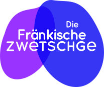 Zwei stilisierte Zwetschgen mit Aufschrift "Die Fränkische Zwetschge"